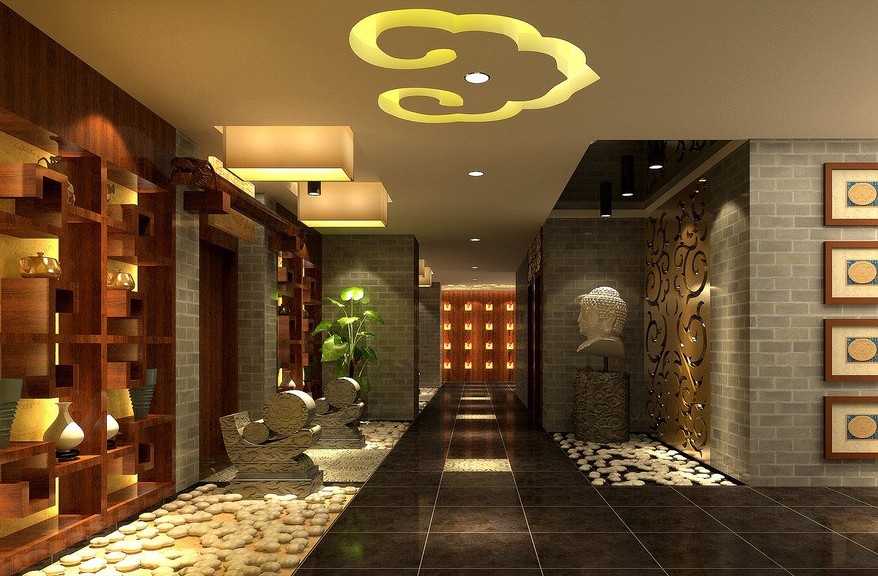 Chinese style tea shop interior design rendering1