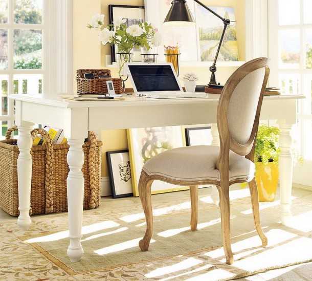 Fashionable Design Home Office with White Paintings 610x549
