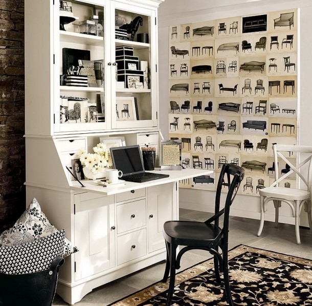 White Theme for Home Office Decorating 610x597